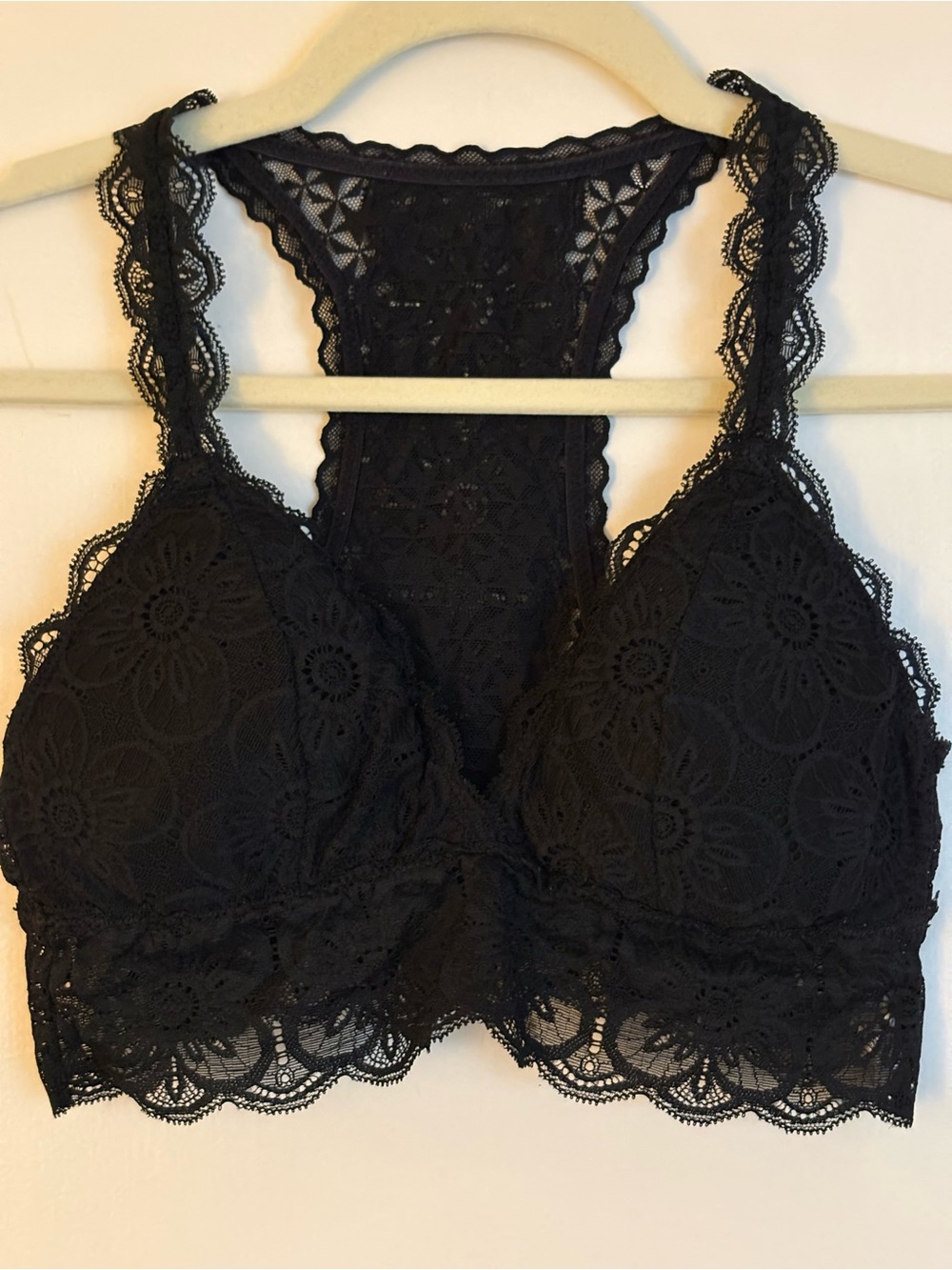 Aerie Black Floral Lace Racerback Bralette